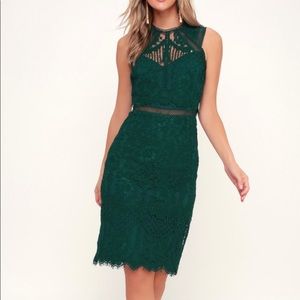 Hunter green lace midi dress from lulus